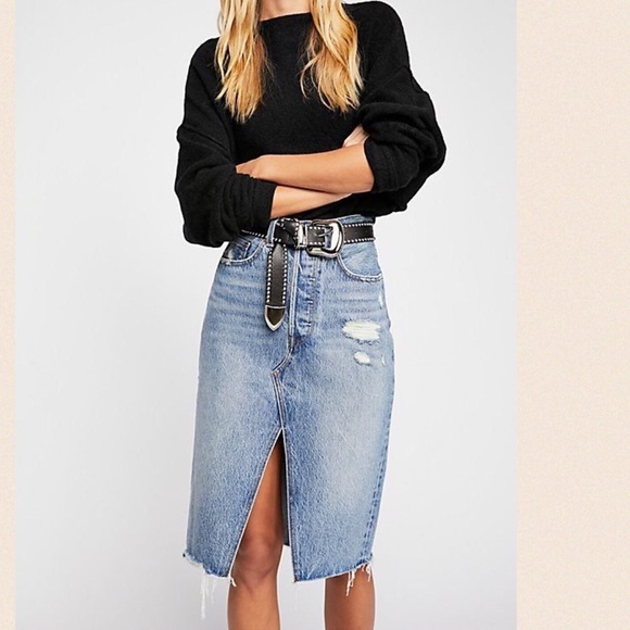 New Levi’s Premium Front Slit Denim Midi Skirt - Picture 6 of 10